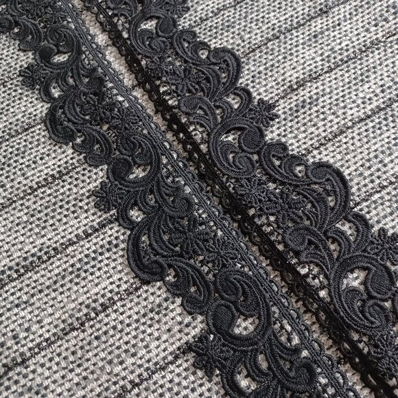 Chico’s Grey Black Lace Fringes Open Front Sweater - Picture 5 of 16